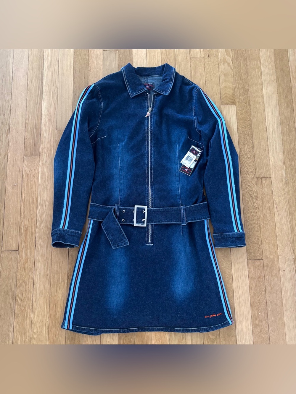 US Polo Assn Jean Dress 15 16 Deadstock Y2K 2000s Full Zip Track Stripe Mini New